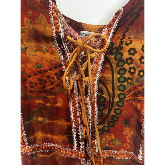 Earthbound Trading Orange Tie Dye Lace Fairy Dress M Renaissance Boho Festival - Picture 3 of 10